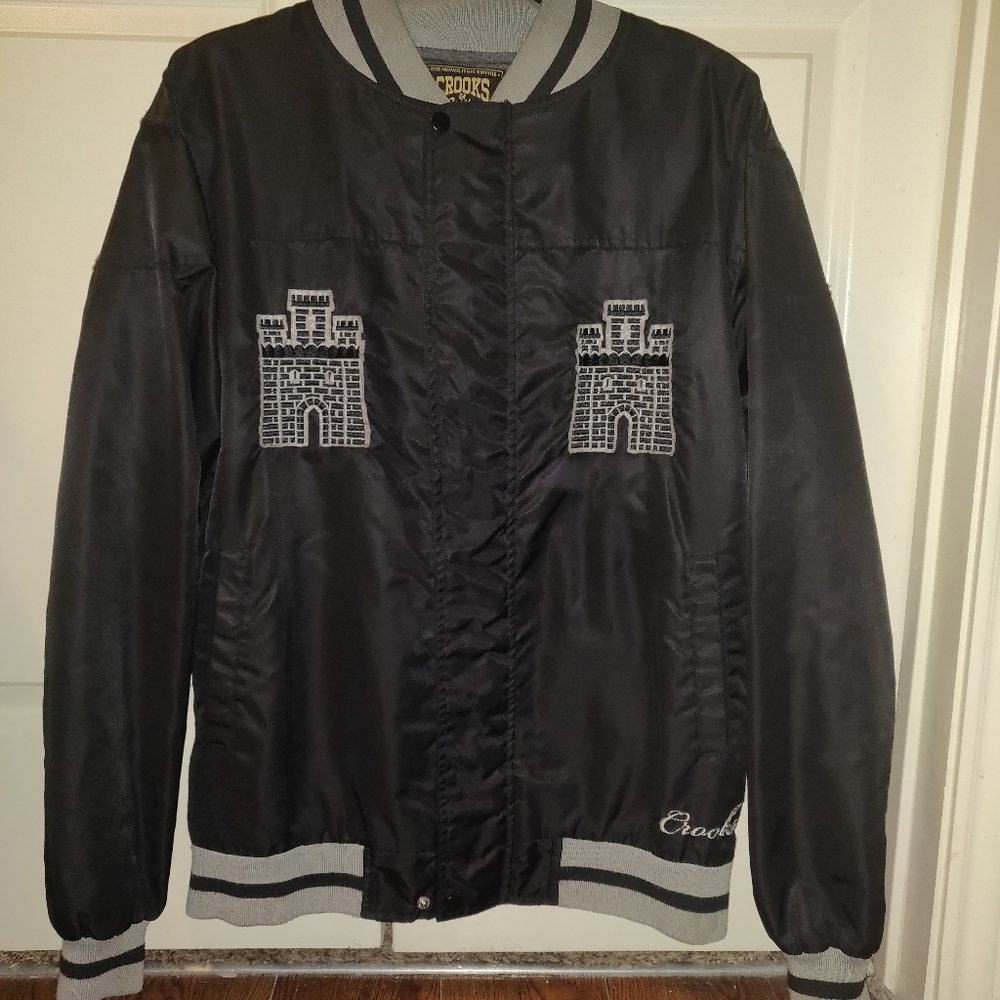 Crooks & Castles vintage black bomber jacket (M)